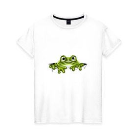 Женская футболка хлопок с принтом Жаба в Новосибирске, 100% хлопок | прямой крой, круглый вырез горловины, длина до линии бедер, слегка спущенное плечо | жаба | лягушка | няшка | позитив и смайлы | прикольные картинки