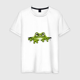Мужская футболка хлопок с принтом Жаба в Новосибирске, 100% хлопок | прямой крой, круглый вырез горловины, длина до линии бедер, слегка спущенное плечо. | жаба | лягушка | няшка | позитив и смайлы | прикольные картинки