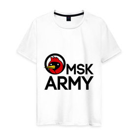 Мужская футболка хлопок с принтом Omsk army в Новосибирске, 100% хлопок | прямой крой, круглый вырез горловины, длина до линии бедер, слегка спущенное плечо. | Тематика изображения на принте: omsk army | omskoe tv | видеоблоггер | омская птица | омское тв