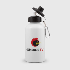 Бутылка спортивная с принтом Omskoe TV logo в Новосибирске, металл | емкость — 500 мл, в комплекте две пластиковые крышки и карабин для крепления | Тематика изображения на принте: logo | omskoe tv | видеоблоггер | лого | логотип | омская птица | омское тв