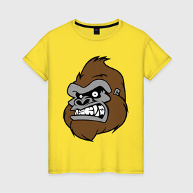 Женская футболка хлопок с принтом Злая горилла в Новосибирске, 100% хлопок | прямой крой, круглый вырез горловины, длина до линии бедер, слегка спущенное плечо | голова животного | горилла | злая горилла | зубы | обезьяна | прикольные картинки | рисунки