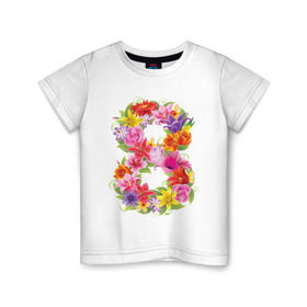 Детская футболка хлопок с принтом 8 марта из цветов в Новосибирске, 100% хлопок | круглый вырез горловины, полуприлегающий силуэт, длина до линии бедер | 8 марта | 8 марта из цветов | идеи подарков | любимая | мама | подарок | цветы