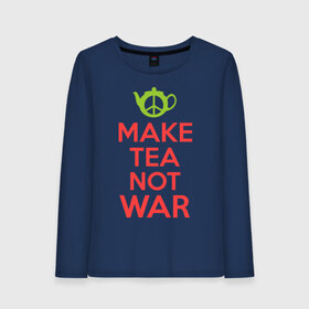 Женский лонгслив хлопок с принтом Make tea not war в Новосибирске, 100% хлопок |  | keep calm | make tea not war | прикольные надписи | чай