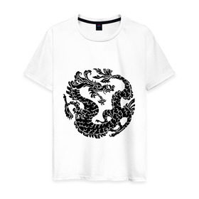 Мужская футболка хлопок с принтом Китайский древний дракон в Новосибирске, 100% хлопок | прямой крой, круглый вырез горловины, длина до линии бедер, слегка спущенное плечо. | дракон | дьяволы | китайский дракон | китайский древний дракон | монстры | прикольные картинки