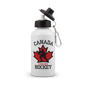Бутылка спортивная с принтом Канада хоккей (Canada Hockey) в Новосибирске, металл | емкость — 500 мл, в комплекте две пластиковые крышки и карабин для крепления | Тематика изображения на принте: canada hockey | канада хоккей | лед | спорт | хоккей | шайба