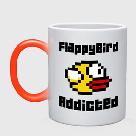 Кружка хамелеон с принтом FlappyBird addicted в Новосибирске, керамика | меняет цвет при нагревании, емкость 330 мл | flappy bird | fun | tap | игры | птичка