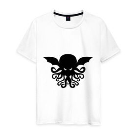 Мужская футболка хлопок с принтом Ктулху в Новосибирске, 100% хлопок | прямой крой, круглый вырез горловины, длина до линии бедер, слегка спущенное плечо. | дьяволы | ктулху | монстры | море | осьминог | привидения