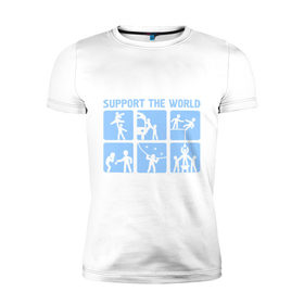 Мужская футболка премиум с принтом Support The World в Новосибирске, 92% хлопок, 8% лайкра | приталенный силуэт, круглый вырез ворота, длина до линии бедра, короткий рукав | 
