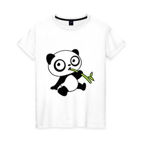 Женская футболка хлопок с принтом Пандочка кушает бамбук в Новосибирске, 100% хлопок | прямой крой, круглый вырез горловины, длина до линии бедер, слегка спущенное плечо | панда