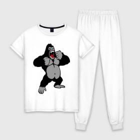 Женская пижама хлопок с принтом Злая горилла в Новосибирске, 100% хлопок | брюки и футболка прямого кроя, без карманов, на брюках мягкая резинка на поясе и по низу штанин | горилла | животные | злая горилла | обезьяна
