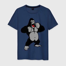 Мужская футболка хлопок с принтом Злая горилла в Новосибирске, 100% хлопок | прямой крой, круглый вырез горловины, длина до линии бедер, слегка спущенное плечо. | горилла | животные | злая горилла | обезьяна