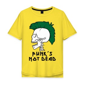 Мужская футболка хлопок Oversize с принтом Punk’s Not Dead (Панки не умирают) в Новосибирске, 100% хлопок | свободный крой, круглый ворот, “спинка” длиннее передней части | punk’s not dead | rok | ирокез | кости | музыка | панки | панки не умирают | рок | череп