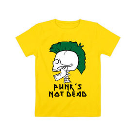 Детская футболка хлопок с принтом Punk’s Not Dead (Панки не умирают) в Новосибирске, 100% хлопок | круглый вырез горловины, полуприлегающий силуэт, длина до линии бедер | punk’s not dead | rok | ирокез | кости | музыка | панки | панки не умирают | рок | череп