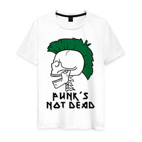 Мужская футболка хлопок с принтом Punk’s Not Dead (Панки не умирают) в Новосибирске, 100% хлопок | прямой крой, круглый вырез горловины, длина до линии бедер, слегка спущенное плечо. | punk’s not dead | rok | ирокез | кости | музыка | панки | панки не умирают | рок | череп
