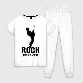 Женская пижама хлопок с принтом Rock forever в Новосибирске, 100% хлопок | брюки и футболка прямого кроя, без карманов, на брюках мягкая резинка на поясе и по низу штанин | media	 rock forever | music | rock | музыка | музыкальные | рок