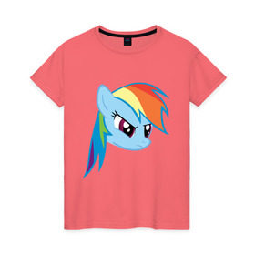 Женская футболка хлопок с принтом Rainbow Dash в Новосибирске, 100% хлопок | прямой крой, круглый вырез горловины, длина до линии бедер, слегка спущенное плечо | my little pony | rainbow dash | дружба   это чудо | мультфильм | пони | поняши | поняшки | радуга дэш