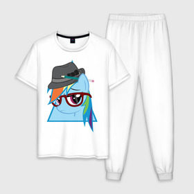 Мужская пижама хлопок с принтом Rainbow Dash hipster в Новосибирске, 100% хлопок | брюки и футболка прямого кроя, без карманов, на брюках мягкая резинка на поясе и по низу штанин
 | hipster | my little pony | rainbow dash | swag | дружба   это чудо | мультфильм | пони | поняши | поняшки | радуга дэш | сваг | свэг