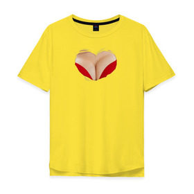 Мужская футболка хлопок Oversize с принтом Бюст - сердечко в Новосибирске, 100% хлопок | свободный крой, круглый ворот, “спинка” длиннее передней части | body | heart | woman body | голое тело | женское тело | подарок жене | тело