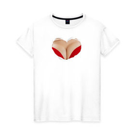 Женская футболка хлопок с принтом Бюст - сердечко в Новосибирске, 100% хлопок | прямой крой, круглый вырез горловины, длина до линии бедер, слегка спущенное плечо | body | heart | woman body | голое тело | женское тело | подарок жене | тело
