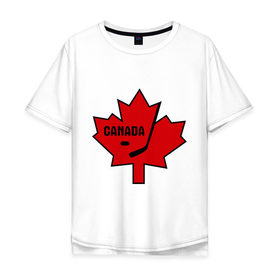 Мужская футболка хлопок Oversize с принтом Canada hockey (Канадский хоккей) в Новосибирске, 100% хлопок | свободный крой, круглый ворот, “спинка” длиннее передней части | Тематика изображения на принте: canada hockey | калиновый лист | канадский хоккей | спорт | хоккей