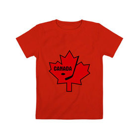Детская футболка хлопок с принтом Canada hockey (Канадский хоккей) в Новосибирске, 100% хлопок | круглый вырез горловины, полуприлегающий силуэт, длина до линии бедер | canada hockey | калиновый лист | канадский хоккей | спорт | хоккей