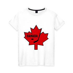 Женская футболка хлопок с принтом Canada hockey (Канадский хоккей) в Новосибирске, 100% хлопок | прямой крой, круглый вырез горловины, длина до линии бедер, слегка спущенное плечо | canada hockey | калиновый лист | канадский хоккей | спорт | хоккей