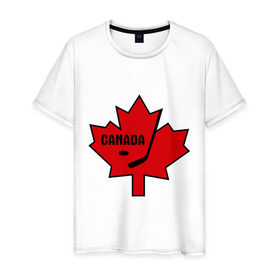 Мужская футболка хлопок с принтом Canada hockey (Канадский хоккей) в Новосибирске, 100% хлопок | прямой крой, круглый вырез горловины, длина до линии бедер, слегка спущенное плечо. | canada hockey | калиновый лист | канадский хоккей | спорт | хоккей