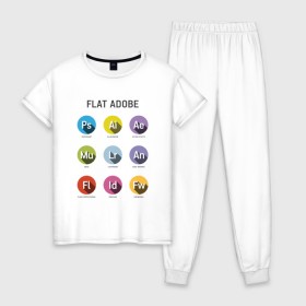 Женская пижама хлопок с принтом Flat Adobe в Новосибирске, 100% хлопок | брюки и футболка прямого кроя, без карманов, на брюках мягкая резинка на поясе и по низу штанин | Тематика изображения на принте: flat adobe | графика | графический дизайн | дизайнерам | профессии