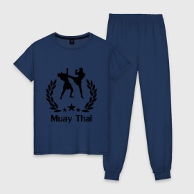 Женская пижама хлопок с принтом Muay Thai (Тайский бокс) в Новосибирске, 100% хлопок | брюки и футболка прямого кроя, без карманов, на брюках мягкая резинка на поясе и по низу штанин | muay thai | бокс | спорт | тайский бокс