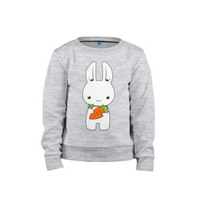 Детский свитшот хлопок с принтом Зайчик с морковкой в Новосибирске, 100% хлопок | круглый вырез горловины, эластичные манжеты, пояс и воротник | Тематика изображения на принте: белый кролик | животные | зайчик | зайчик с морковкой | морковь