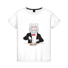 Женская футболка хлопок с принтом Лев вегетарианец в Новосибирске, 100% хлопок | прямой крой, круглый вырез горловины, длина до линии бедер, слегка спущенное плечо | еда | животные | лев | лев вегетарианец | очки | прикольные картинки | хипстер