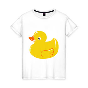 Женская футболка хлопок с принтом Утёнок в Новосибирске, 100% хлопок | прямой крой, круглый вырез горловины, длина до линии бедер, слегка спущенное плечо | детям | животные | кря | птица | утёнок