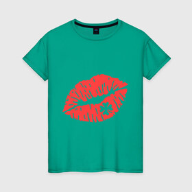 Женская футболка хлопок с принтом Поцелуй на удачу в Новосибирске, 100% хлопок | прямой крой, круглый вырез горловины, длина до линии бедер, слегка спущенное плечо | губы | клевер | поцелуй | поцелуй на удачу