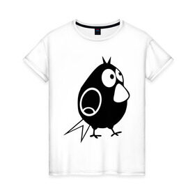Женская футболка хлопок с принтом Забавная птичка в Новосибирске, 100% хлопок | прямой крой, круглый вырез горловины, длина до линии бедер, слегка спущенное плечо | воробей | животные | забавная птичка | прикольные картинки