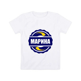 Детская футболка хлопок с принтом Эмблема - Марина в Новосибирске, 100% хлопок | круглый вырез горловины, полуприлегающий силуэт, длина до линии бедер | Тематика изображения на принте: имена | марина | эмблема