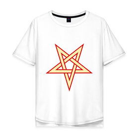Мужская футболка хлопок Oversize с принтом Звезда пентограмма в Новосибирске, 100% хлопок | свободный крой, круглый ворот, “спинка” длиннее передней части | дьяволы | звезда пентограмма | монстры | привидения | свет