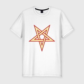 Мужская футболка премиум с принтом Звезда пентограмма в Новосибирске, 92% хлопок, 8% лайкра | приталенный силуэт, круглый вырез ворота, длина до линии бедра, короткий рукав | дьяволы | звезда пентограмма | монстры | привидения | свет