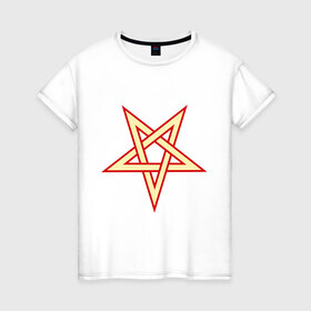 Женская футболка хлопок с принтом Звезда пентограмма в Новосибирске, 100% хлопок | прямой крой, круглый вырез горловины, длина до линии бедер, слегка спущенное плечо | дьяволы | звезда пентограмма | монстры | привидения | свет