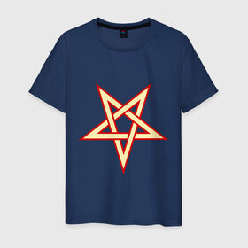 Мужская футболка хлопок с принтом Звезда пентограмма в Новосибирске, 100% хлопок | прямой крой, круглый вырез горловины, длина до линии бедер, слегка спущенное плечо. | дьяволы | звезда пентограмма | монстры | привидения | свет