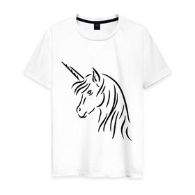 Мужская футболка хлопок с принтом Единорог в Новосибирске, 100% хлопок | прямой крой, круглый вырез горловины, длина до линии бедер, слегка спущенное плечо. | unicorn | единорог | животные | лошадь | рог