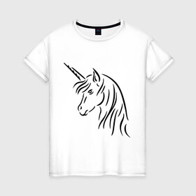Женская футболка хлопок с принтом Единорог в Новосибирске, 100% хлопок | прямой крой, круглый вырез горловины, длина до линии бедер, слегка спущенное плечо | unicorn | единорог | животные | лошадь | рог