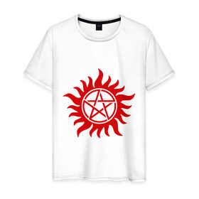 Мужская футболка хлопок с принтом Огненная пентограмма в Новосибирске, 100% хлопок | прямой крой, круглый вырез горловины, длина до линии бедер, слегка спущенное плечо. | звезда | монстры | огненная пентограмма | привидения и дьяволы | прикольные картинки