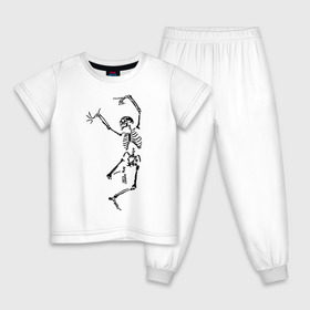 Детская пижама хлопок с принтом Танцующий скелет в Новосибирске, 100% хлопок |  брюки и футболка прямого кроя, без карманов, на брюках мягкая резинка на поясе и по низу штанин
 | кости | танец | танцующий скелет | черепа