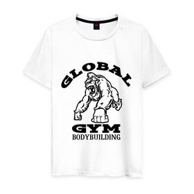 Мужская футболка хлопок с принтом Global Gym Bodybuilding в Новосибирске, 100% хлопок | прямой крой, круглый вырез горловины, длина до линии бедер, слегка спущенное плечо. | global gym bodybuilding | силовой спорт | спорт
