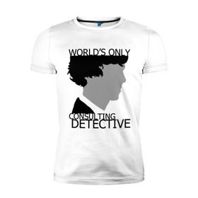Мужская футболка премиум с принтом Sherlock Detective в Новосибирске, 92% хлопок, 8% лайкра | приталенный силуэт, круглый вырез ворота, длина до линии бедра, короткий рукав | sherlock detective | кино | мультфильмы и тв 
подкатегория: | сыщик | холмс | хомс