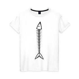 Женская футболка хлопок с принтом Рыбная кость в Новосибирске, 100% хлопок | прямой крой, круглый вырез горловины, длина до линии бедер, слегка спущенное плечо | кость | рыба | рыбная кость | селедка
