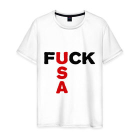 Мужская футболка хлопок с принтом Fuck USA 1 в Новосибирске, 100% хлопок | прямой крой, круглый вырез горловины, длина до линии бедер, слегка спущенное плечо. | usa 1