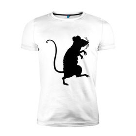 Мужская футболка премиум с принтом Силуэт крысы в Новосибирске, 92% хлопок, 8% лайкра | приталенный силуэт, круглый вырез ворота, длина до линии бедра, короткий рукав | животные | крыса | мышь | силуэт крысы | хомяк