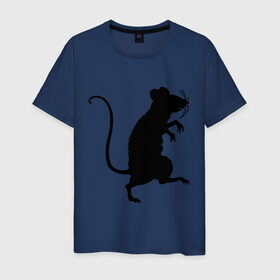 Мужская футболка хлопок с принтом Силуэт крысы в Новосибирске, 100% хлопок | прямой крой, круглый вырез горловины, длина до линии бедер, слегка спущенное плечо. | Тематика изображения на принте: животные | крыса | мышь | силуэт крысы | хомяк