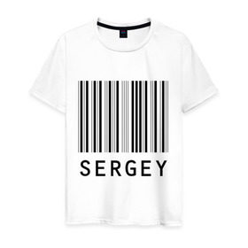 Мужская футболка хлопок с принтом Сергей (штрихкод) в Новосибирске, 100% хлопок | прямой крой, круглый вырез горловины, длина до линии бедер, слегка спущенное плечо. | Тематика изображения на принте: имена | серега | серый | штрихкод